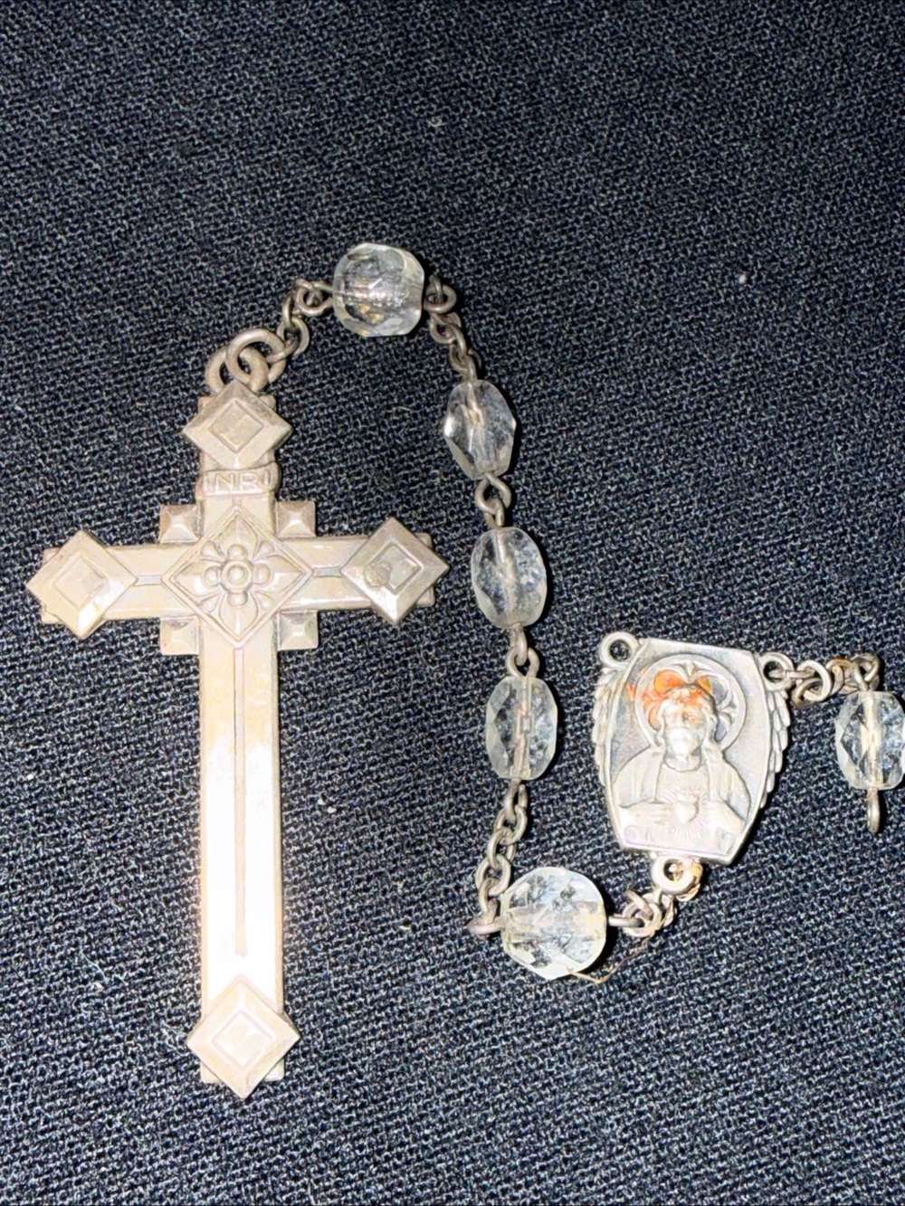 GHS STERLING SILVER Crystal Bead Rosary MEDAL SECRET HEART